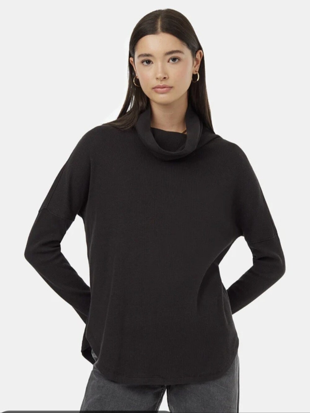 tentree Tree Waffle Organic Cotton Turtleneck Longsleeve - Meteorite Black
